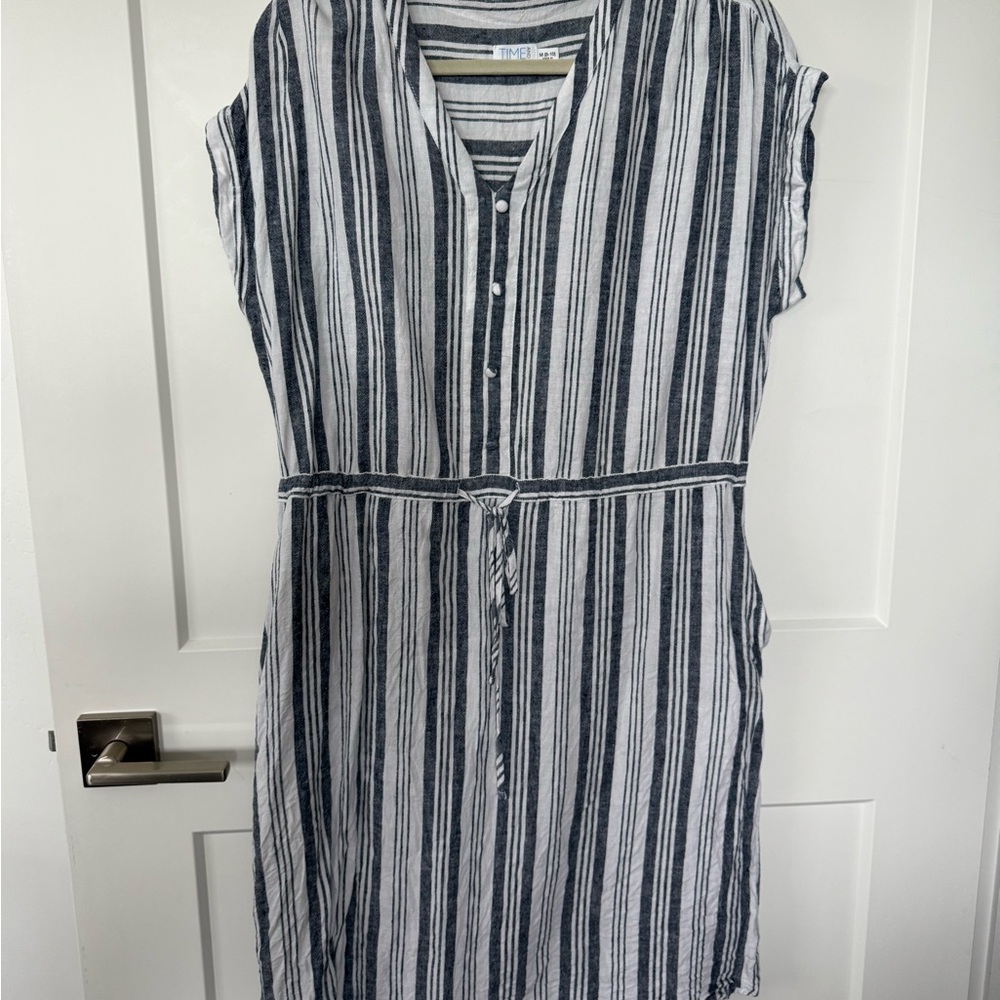 Time and Tru Dark Grey and White Striped Midi Dress